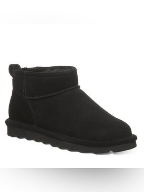 BearPaw Black Suede Short Ankle Boot with Plush Lining